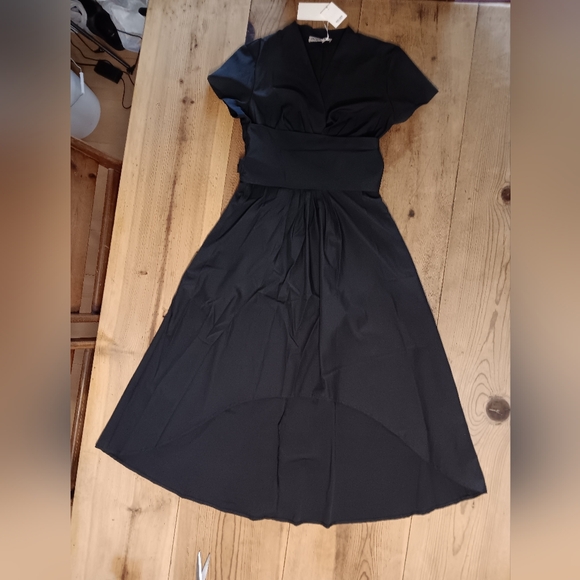 Grace Karin Dresses & Skirts - Grace Karin Women's Sz M Short Sleeve Wrap V Neck A Line Dress Hi Lo Hem NEW